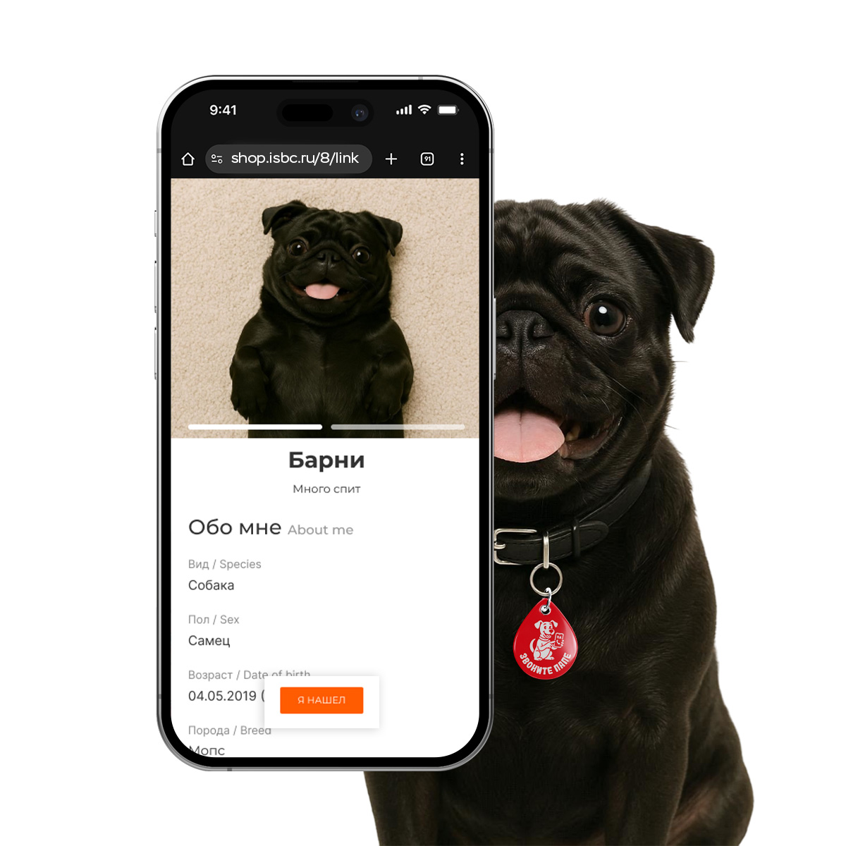 Адресник ISBC "Звоните папе, красный", размер М, арт. 006-62619