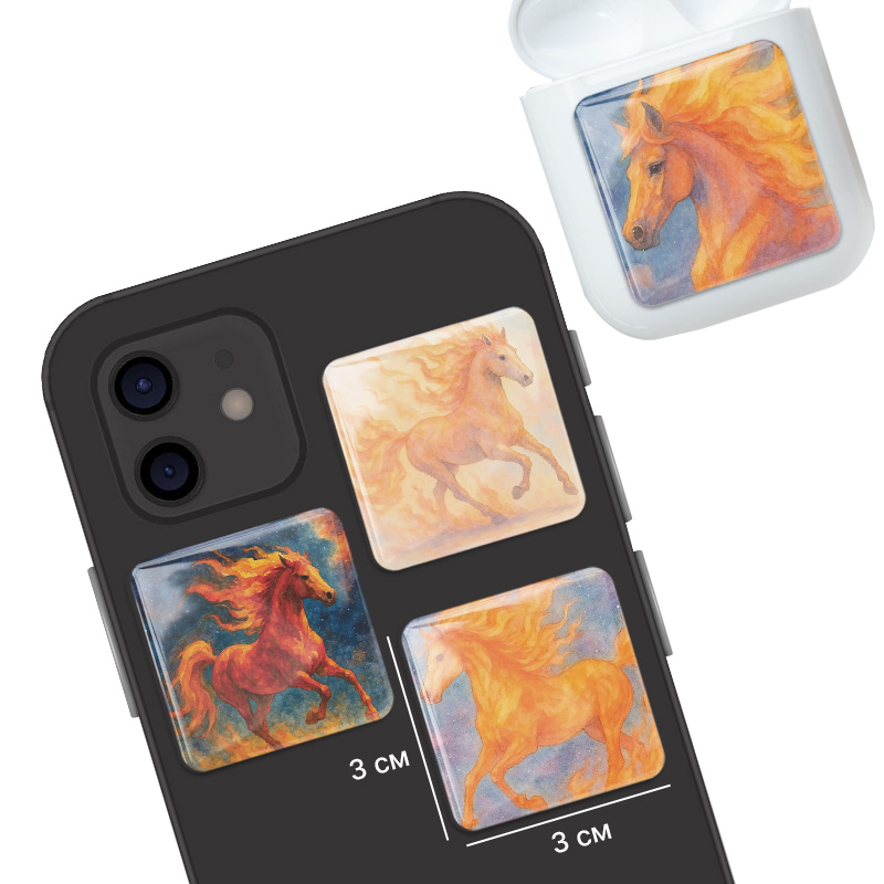 3D стикеры ISBC к Новому году, набор Красная огненная лошадь