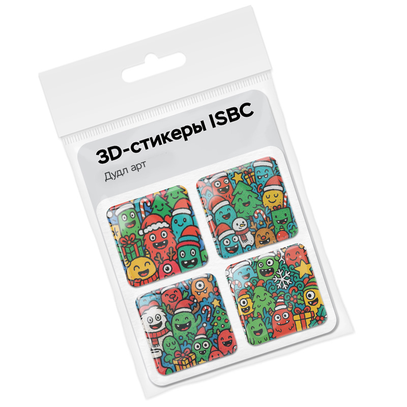 3D стикеры ISBC к Новому году, набор Дудл арт