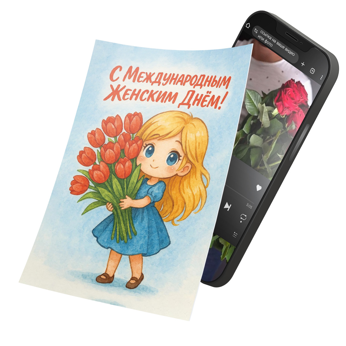 Интерактивная открытка с NFC "С международным женским днем!", ISBC, арт. 121-64883