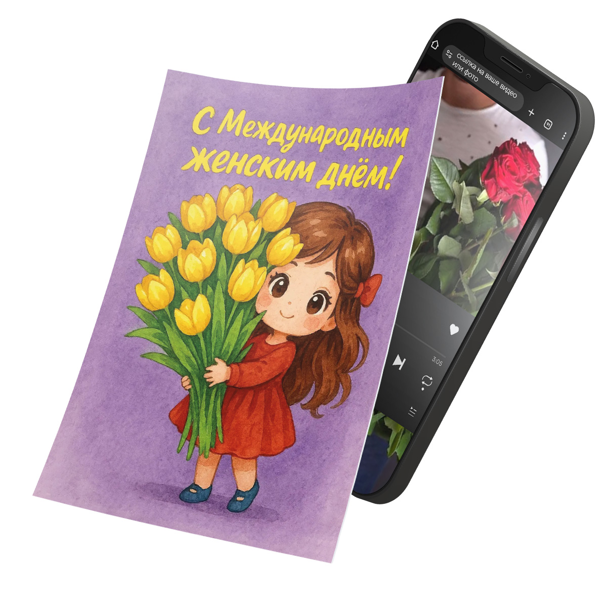 Интерактивная открытка с NFC "С 8 марта!", ISBC, арт. 121-64885