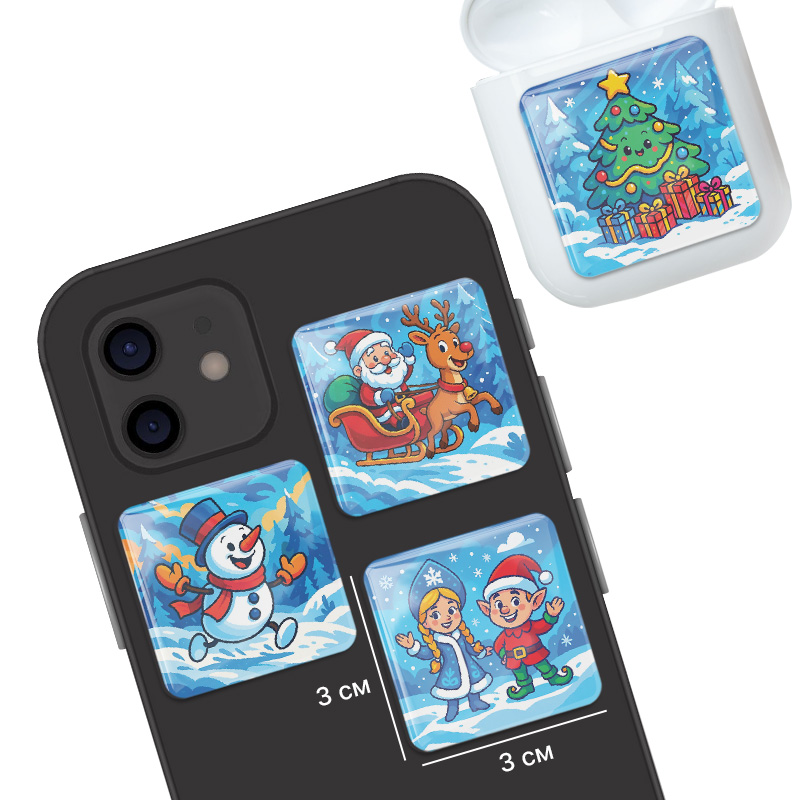 3D стикеры ISBC к Новому году, набор Ёлка, Санта и друзья