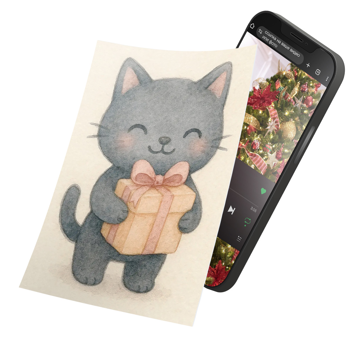 Интерактивная открытка с NFC "Новогодние зверушки; Котик", ISBC, арт. 121-62798