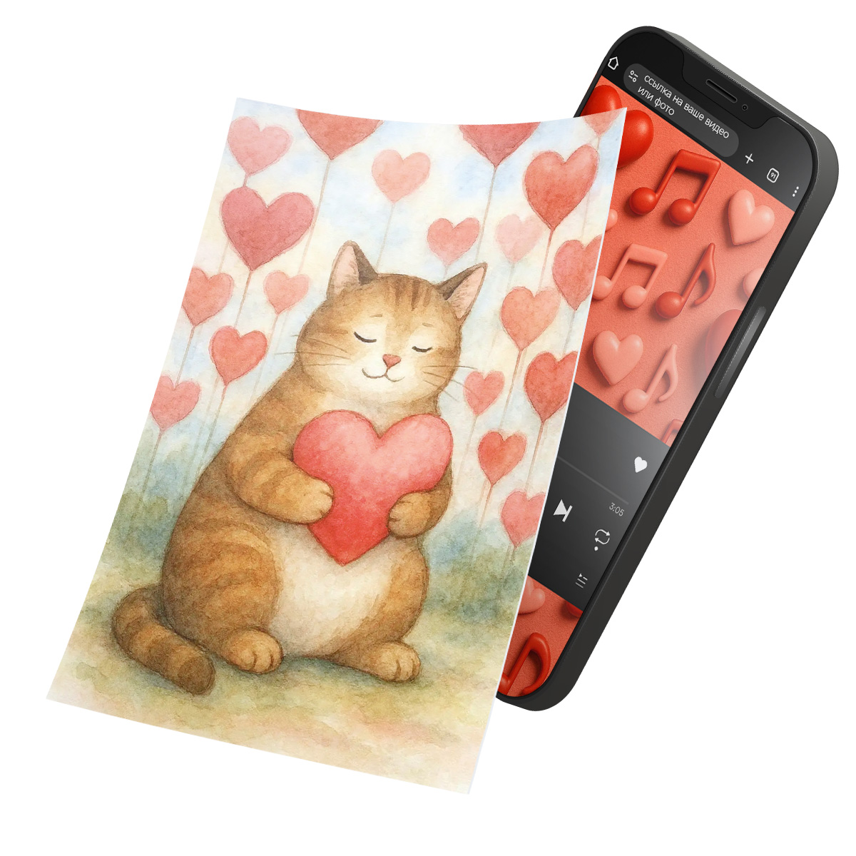 Интерактивная открытка с NFC "Влюбленный котик", ISBC, арт. 121-64499