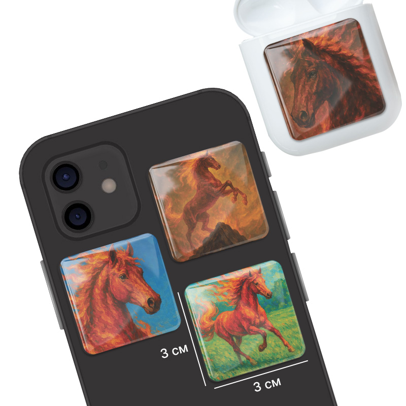 3D стикеры ISBC к Новому году, набор Конь-огонь