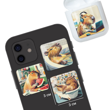 3D-стикеры ISBC – серия Капибара, набор Лоу-поли 3D-стикеры ISBC с капибарами в стиле low poly