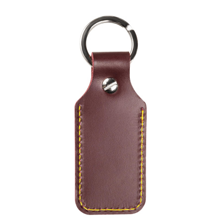 Брелок (чехол) кожаный ISBC, кольцо 28 мм, Бордовый, желтая нить арт. 121-25969
