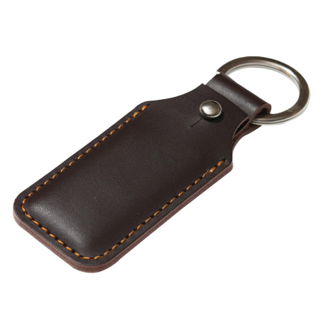 Брелок (чехол) кожаный ISBC, кольцо 28 мм, цвет темно-коричневый, оранжевая нить