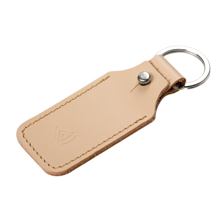 Брелок (чехол) кожаный ISBC, кольцо 28 мм, бежевый гладкий, светлая нить, арт. 121-21066