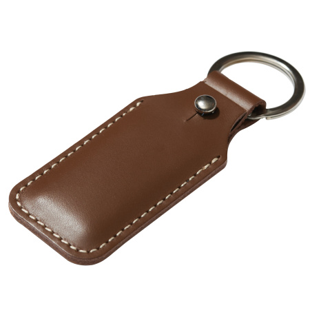 Брелок (чехол) кожаный ISBC, кольцо 28 мм, цвет коричневый (темный), белая нить