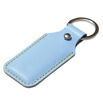 Брелок (чехол) кожаный ISBC, кольцо 28 мм, цвет голубой, желтая нить