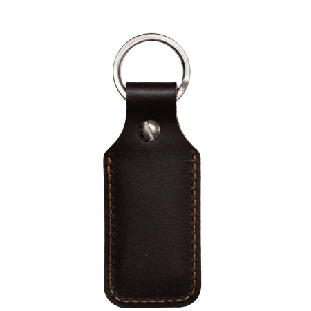 Брелок (чехол) кожаный ISBC, кольцо 28 мм, цвет темно-коричневый, оранжевая нить