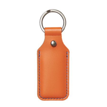 Брелок (чехол) кожаный ISBC, кольцо 28 мм, цвет оранжевый, синяя нить