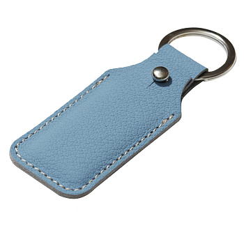 Брелок (чехол) кожаный ISBC, кольцо 28 мм, цвет серо-голубой, белая нить