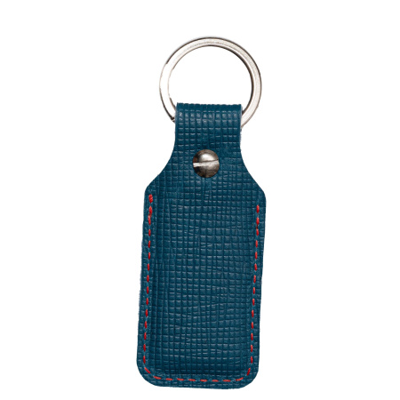 Брелок (чехол) кожаный ISBC, кольцо 28 мм, цвет темно-голубой, красная нить Брелок (чехол) кожаный ISBC, кольцо 28 мм, цвет темно-голубой, красная нить