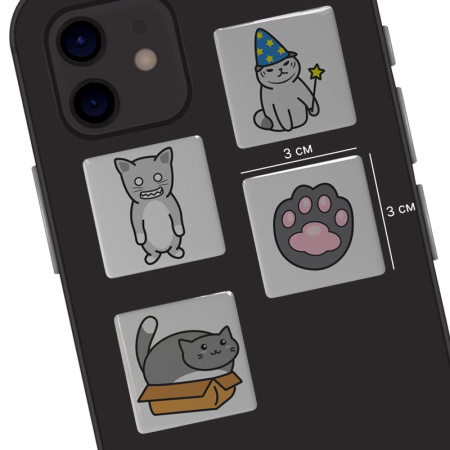 3D-стикеры ISBC – серия Котики, набор Серые котики 3D-стикеры ISBC с серыми котиками