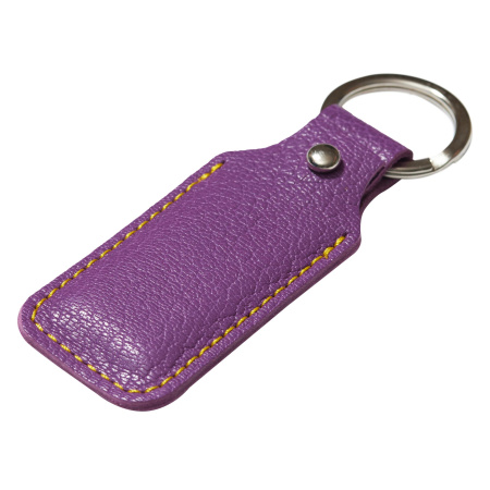 Брелок (чехол) кожаный ISBC, кольцо 28 мм, цвет фиолетовый, желтая нить
