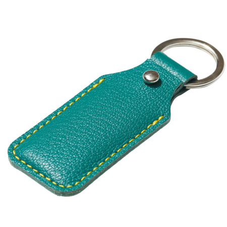 Брелок (чехол) кожаный ISBC, кольцо 28 мм, цвет зеленый, желтая нить