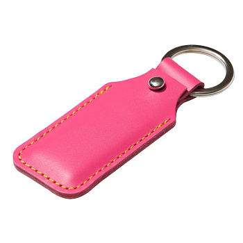 Брелок (чехол) кожаный ISBC, кольцо 28 мм, цвет розовый, желтая нить