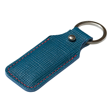 Брелок (чехол) кожаный ISBC, кольцо 28 мм, цвет темно-голубой, красная нить