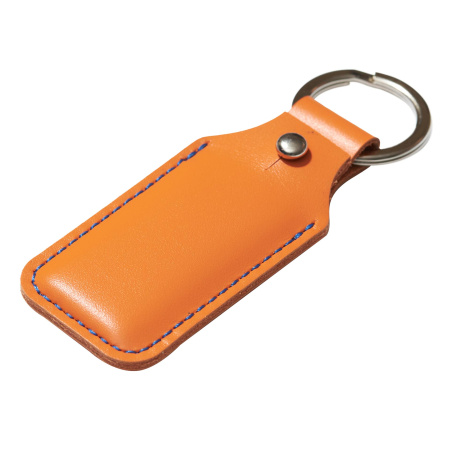 Брелок (чехол) кожаный ISBC, кольцо 28 мм, цвет оранжевый, синяя нить