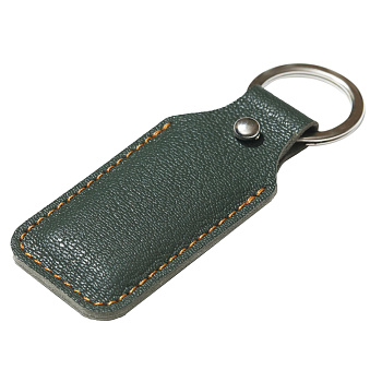 Брелок (чехол) кожаный ISBC, кольцо 28 мм, цвет темно-зеленый, оранжевая нить