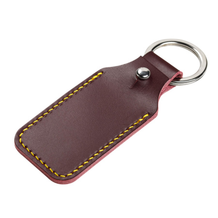 Брелок (чехол) кожаный ISBC, кольцо 28 мм, Бордовый, желтая нить арт. 121-25969