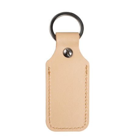 Брелок (чехол) кожаный ISBC, кольцо 28 мм, бежевый гладкий, светлая нить, арт. 121-21066