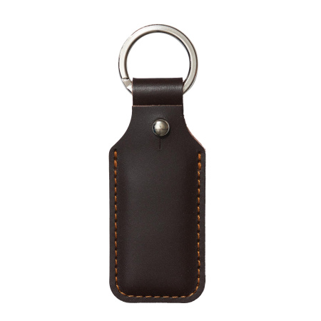 Брелок (чехол) кожаный ISBC, кольцо 28 мм, цвет темно-коричневый, оранжевая нить