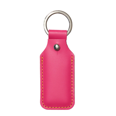 Брелок (чехол) кожаный ISBC, кольцо 28 мм, цвет розовый, желтая нить