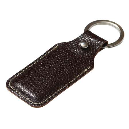 Брелок (чехол) кожаный ISBC, кольцо 28 мм, цвет темно-коричневый, белая нить Брелок (чехол) кожаный ISBC, кольцо 28 мм, цвет темно-коричневый, белая нить