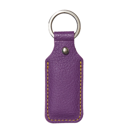 Брелок (чехол) кожаный ISBC, кольцо 28 мм, цвет фиолетовый, желтая нить